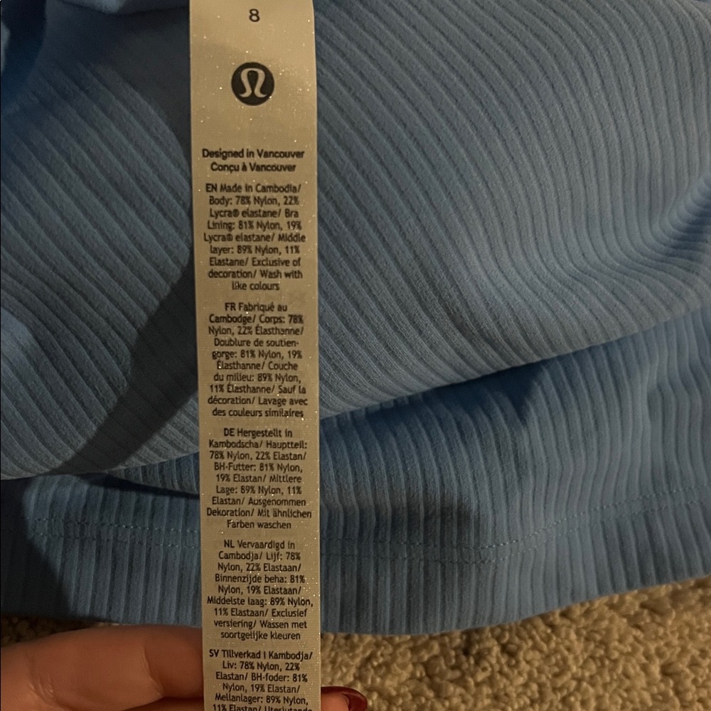 NWT size 8 aero blue lululemon ribbed nulu asymmetrical yoga tank - Picture 5 of 7
